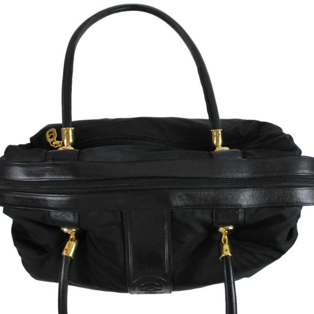 Marino Orlandi Expandable Black Nylon Leather Accent Oversized Satchel - Picture 10 of 12